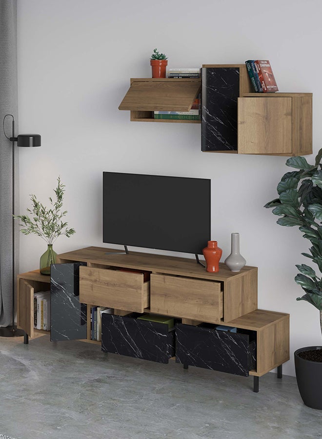 Mourah Home Hermes Tv Stand Tv Up To 50 Inch With Shelf |4 Drawer Storage 2 Door Storage|Modern Tv Unit Cabinet|171.2X35.6X180 Cm| Brown Matt Black Marble- 2 Years Warranty - Image 3