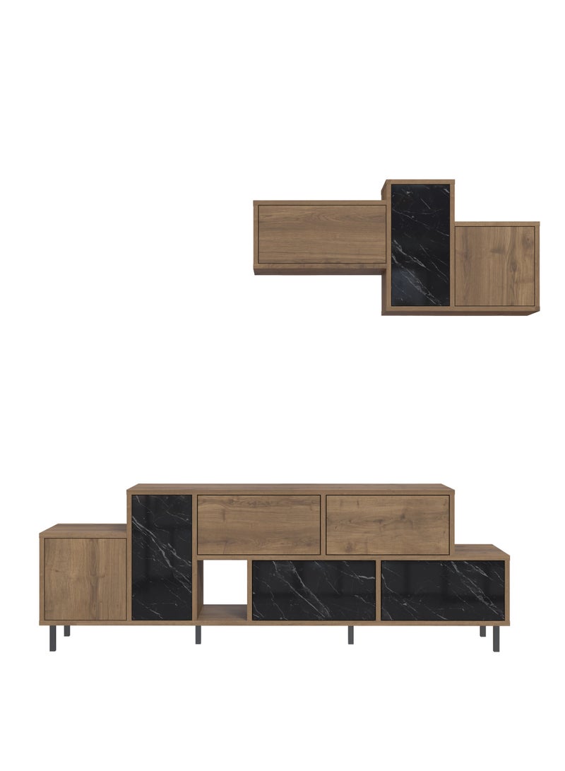 Mourah Home Hermes Tv Stand Tv Up To 50 Inch With Shelf |4 Drawer Storage 2 Door Storage|Modern Tv Unit Cabinet|171.2X35.6X180 Cm| Brown Matt Black Marble- 2 Years Warranty - Image 4