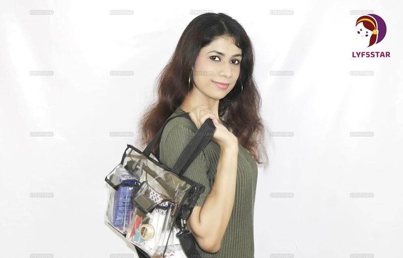 LYF5STAR Transparent Light Weight Womens Shoulder Handbag  Suitable for Makeup Organizer Cosmetic Bag Toiletry Travel and Office  Transparent and Handy Cosmetic Organizer 27 x 10 x 20cm - Image 5