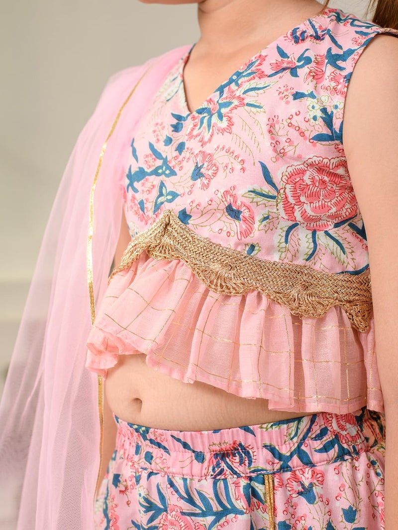 Pspeaches Girl's Cotton Readymade Lehenga Choli (L-Pinkbluejaal_Pink_12-13Y) - Image 2
