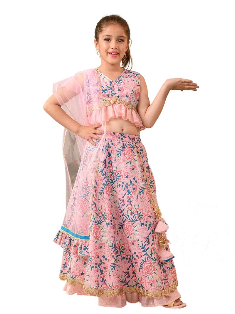 Pspeaches Girl's Cotton Readymade Lehenga Choli (L-Pinkbluejaal_Pink_12-13Y) - Image 5