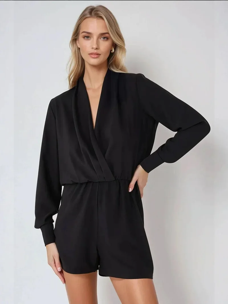 HICCUP Deep V-Neck Mini Jumpsuit with Short Legs