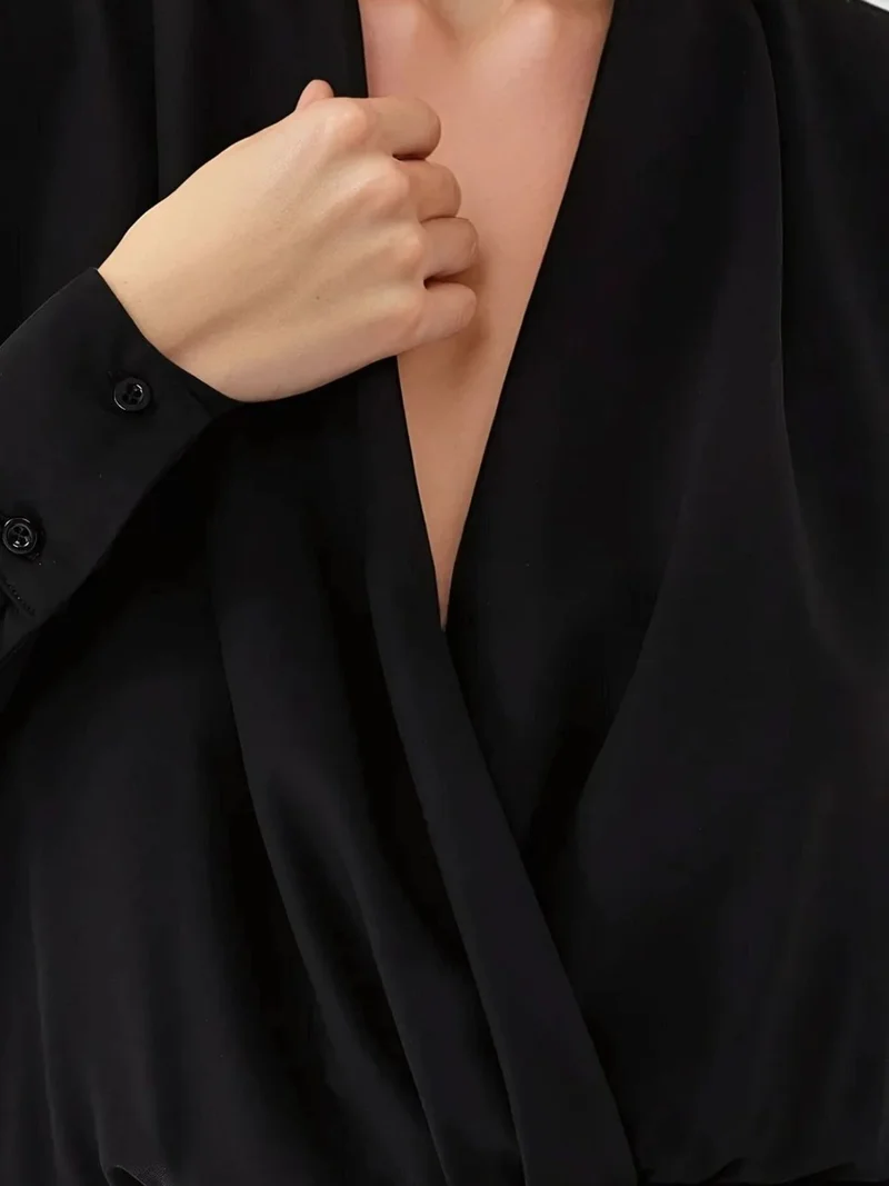 HICCUP Black Deep V-Neck Mini Jumpsuit with Short Legs for Women | Best Price UAE