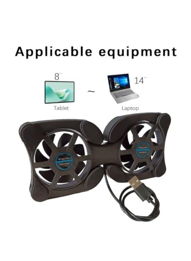 رادياتور محمول قابل للطي، قاعدة تبريد لابتوب، مروحتان تعملان بالطاقة USB، تصميم قابل للطي، باللون الأسود - Image 4