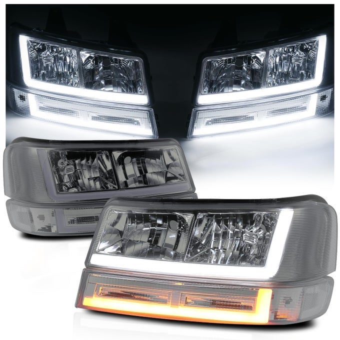 Mauto Oe Style Headlamps Assembly Compatible With 20032023 Express 4Pc Smoke Headlight Bumper Signal With Switchback Led Strip Drl