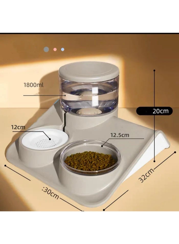 بادو موزع طعام وماء للحيوانات الأليفة بادو بلمسة لامعة – 1800 مل، استخدام مزدوج، رمادي - Image 2