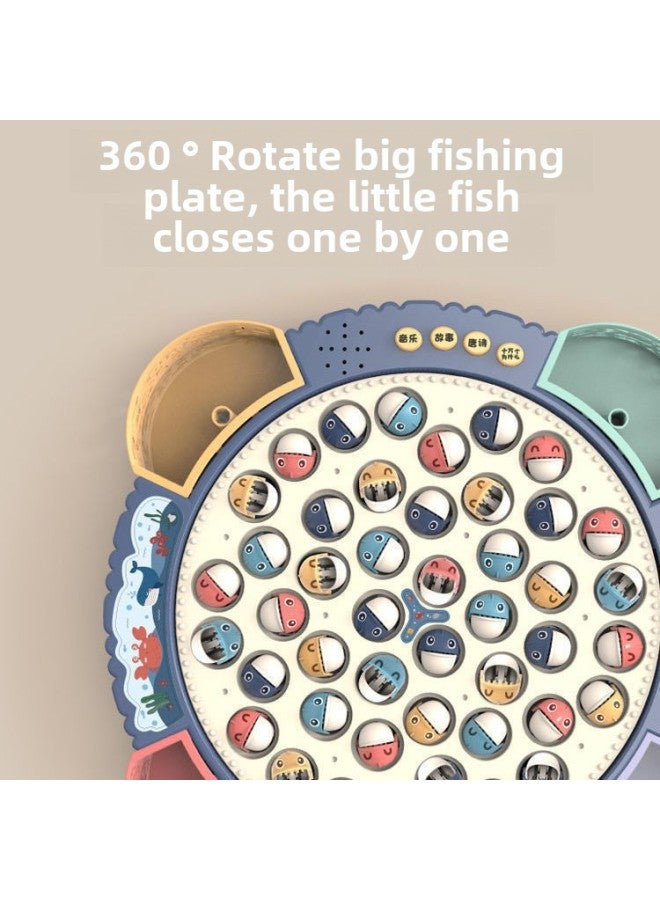 Children's Multifunctional Electric Rotating Magnetic Fishing Plate Toy 2-3 Years Old Baby Two Years Old Early Education Puzzle-Color:Blue [Magnetic Battery 1-4 Years Old] 55 Pairs Of Fish +8 Rods + Music Early Education (adjustable Mute)  - Image 4