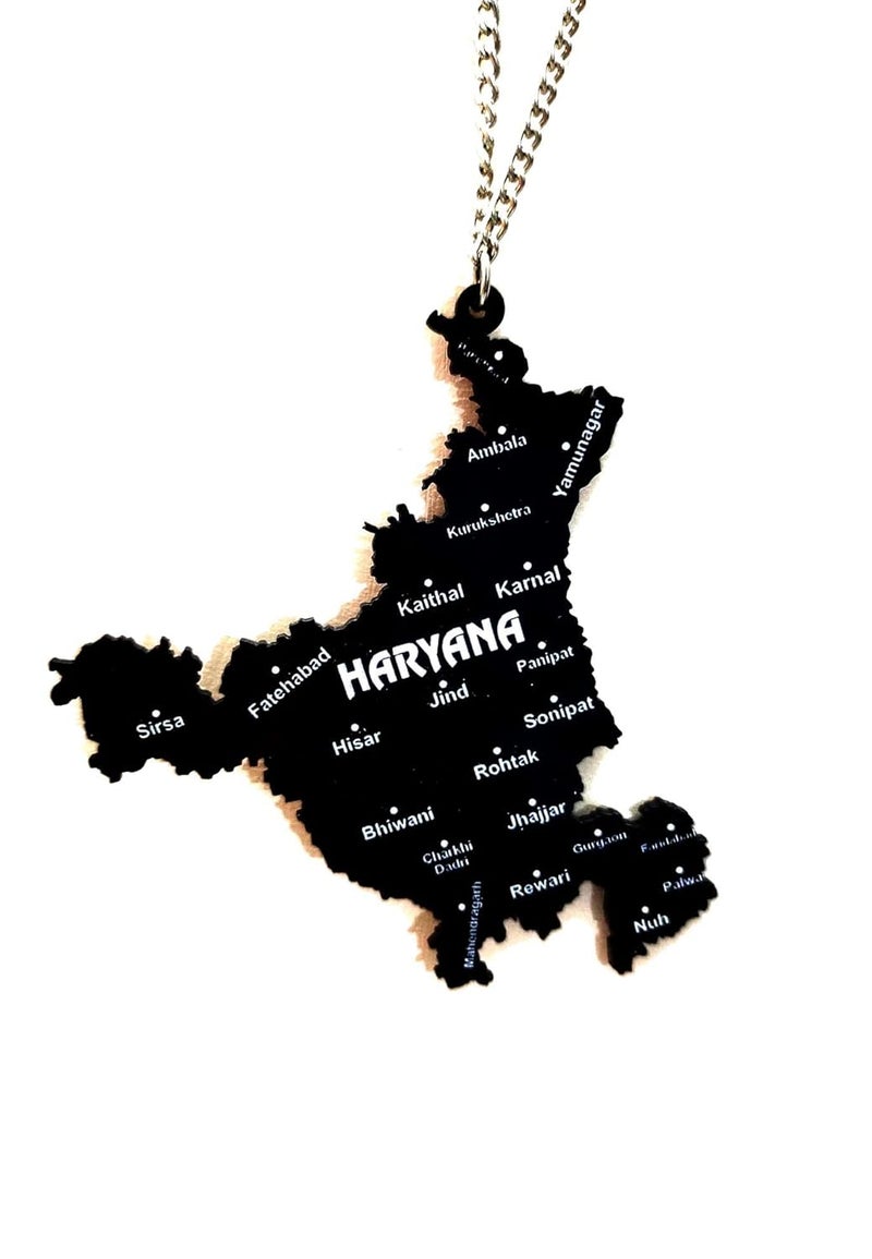 DDL Acrylic Car Hanging for Rear View Mirror, Interior Decor Accessory (Haryana Map Design) - Image 1