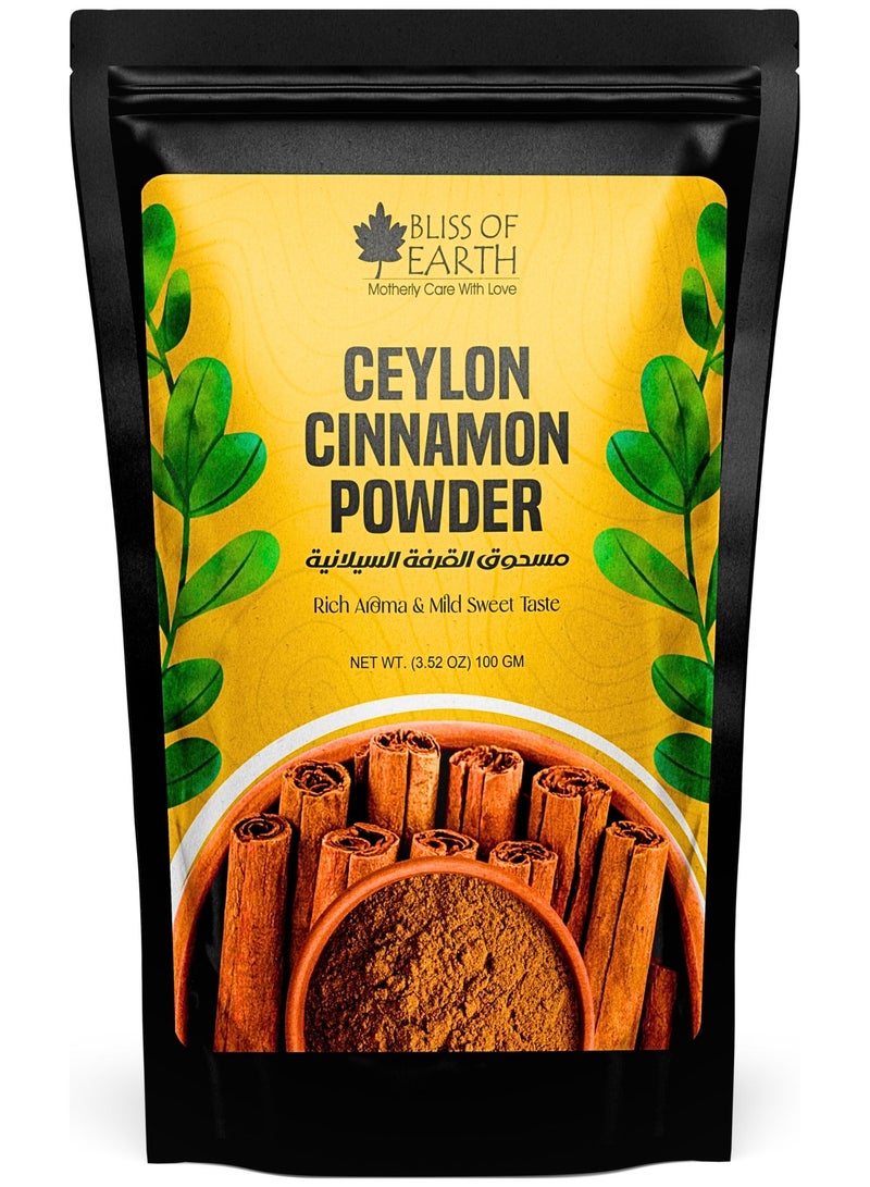 Bliss of Earth Ceylon Cinnamon Powder 100g, Premium Pure Sri Lankan Cinnamon, Fine Ground True Cinnamon, Rich Aroma & Mild Sweet Taste, Natural Spice for Tea, Coffee, Baking & Cooking - Image 1
