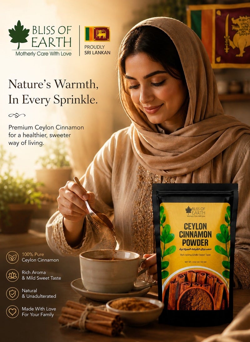 Bliss of Earth Ceylon Cinnamon Powder 100g, Premium Pure Sri Lankan Cinnamon, Fine Ground True Cinnamon, Rich Aroma & Mild Sweet Taste, Natural Spice for Tea, Coffee, Baking & Cooking - Image 2