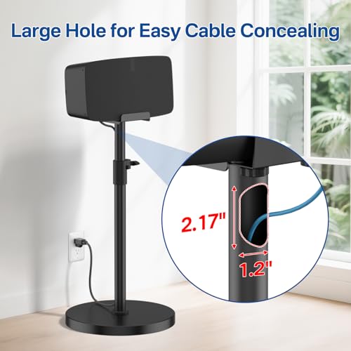 Yibracki Height Adjustable Floor Speaker Stand for Sonos Five & Play:5, Vertical or Horizontal Placement, Metal Sonos 5 Speaker Stand with Cable Management (Black, 1 Pack) - Image 5