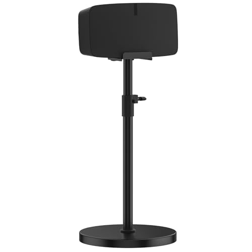 Yibracki Height Adjustable Floor Speaker Stand for Sonos Five & Play:5, Vertical or Horizontal Placement, Metal Sonos 5 Speaker Stand with Cable Management (Black, 1 Pack) - Image 1