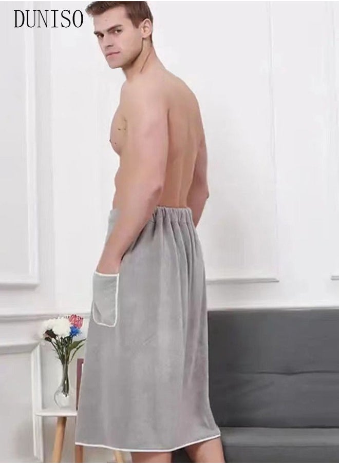 DUNISO - Towel Wrap for Men, Quick Absorbent Men Bath Towel Set, Shower Towel Wrap After Bath Mens Quickly Dry Microfibre Body Towel,Bath Wrap Soft, Adjustable with Elastic Snaps and Pocket - Image 1