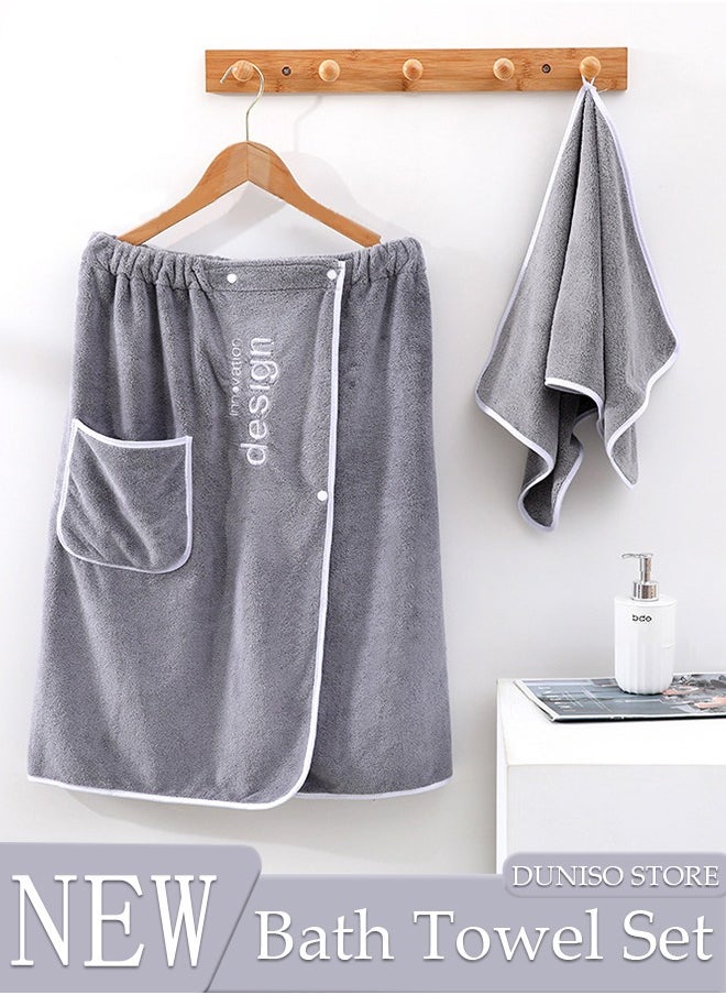 DUNISO - Towel Wrap for Men, Quick Absorbent Men Bath Towel Set, Shower Towel Wrap After Bath Mens Quickly Dry Microfibre Body Towel,Bath Wrap Soft, Adjustable with Elastic Snaps and Pocket - Image 1