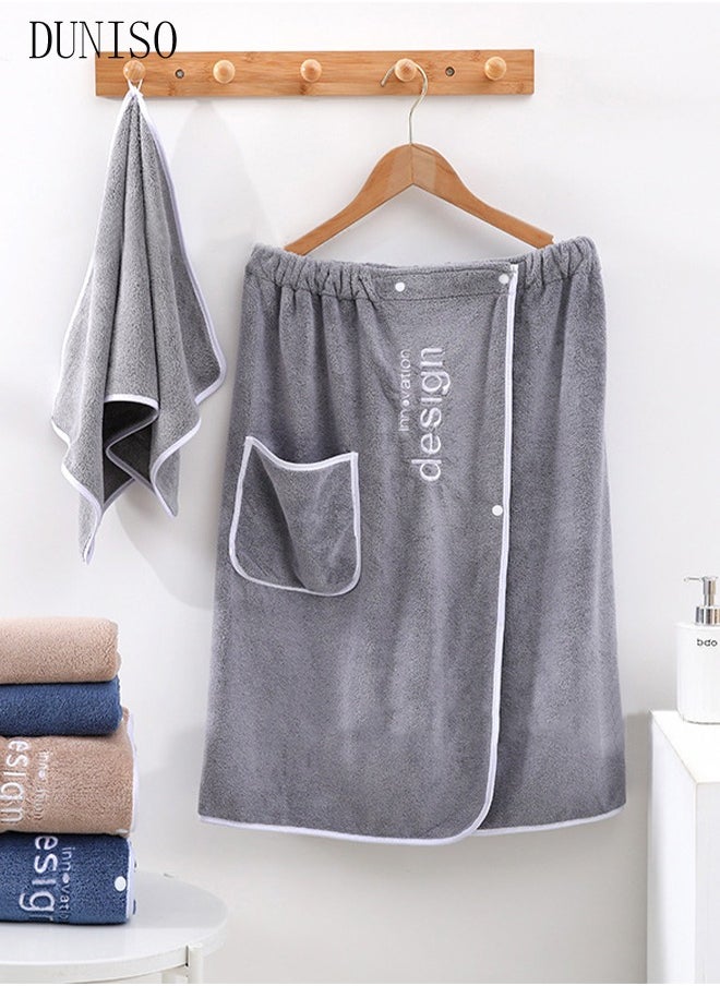 DUNISO - Towel Wrap for Men, Quick Absorbent Men Bath Towel Set, Shower Towel Wrap After Bath Mens Quickly Dry Microfibre Body Towel,Bath Wrap Soft, Adjustable with Elastic Snaps and Pocket - Image 1