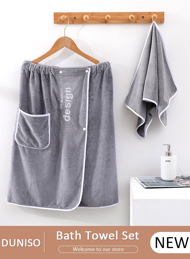 DUNISO لفافة منشفة للرجال، مجموعة مناشف حمام للرجال سريعة الامتصاص، لفافة منشفة استحمام بعد الاستحمام للرجال، منشفة جسم من الألياف الدقيقة سريعة الجفاف، لفافة حمام ناعمة، قابلة للتعديل مع أزرار كبس مرنة وجيب - Image 1