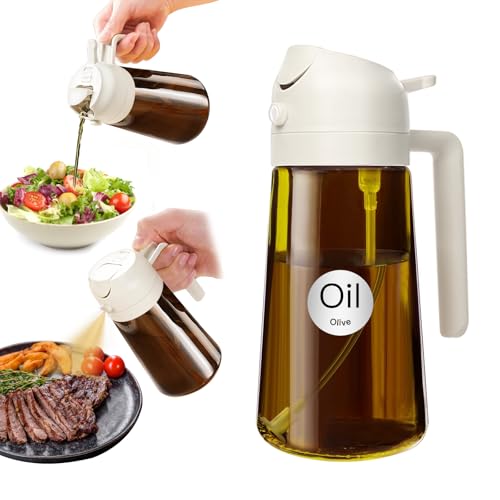 ‎YARRAMATE YARRAMATE 16oz/470ml Light Blocking Oil Sprayer for Cooking with Stickers, Food-Grade 2 in 1 Olive Oil Dispenser Bottle for Kitchen, Premium Dark Amber Glass Oil Bottle for Air Fryer, BBQ(White) - Image 1