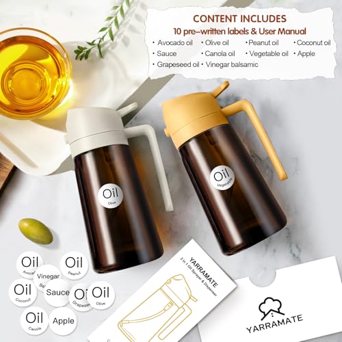 ‎YARRAMATE YARRAMATE 16oz/470ml Light Blocking Oil Sprayer for Cooking with Stickers, Food-Grade 2 in 1 Olive Oil Dispenser Bottle for Kitchen, Premium Dark Amber Glass Oil Bottle for Air Fryer, BBQ(White) - Image 3