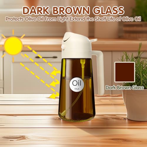 ‎YARRAMATE YARRAMATE 16oz/470ml Light Blocking Oil Sprayer for Cooking with Stickers, Food-Grade 2 in 1 Olive Oil Dispenser Bottle for Kitchen, Premium Dark Amber Glass Oil Bottle for Air Fryer, BBQ(White) - Image 2
