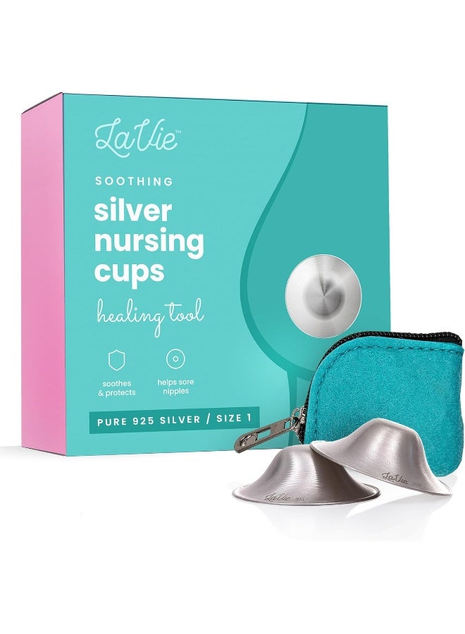 LaVie Silver Nursing Cups, Soothing Protection for Nursing Nipples of Newborns, Calming Relief for Breastfeeding Moms, 925 Silver Nipple Covers All Natural (Size 1) - Image 1