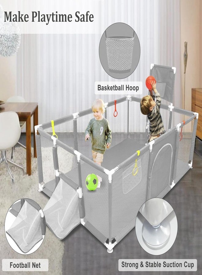 Hevasnek Foldable Baby Playpen with Basketball Hoop Spacious Baby Playard Safety Fence Indoor Outdoor Play Yard Toddler Safety Fence Kids Activity Durable Play Enclosure Grey - Image 5