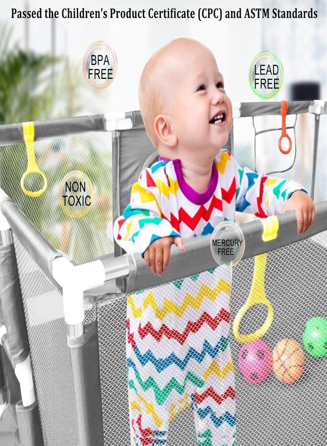 Hevasnek Foldable Baby Playpen with Basketball Hoop Spacious Baby Playard Safety Fence Indoor Outdoor Play Yard Toddler Safety Fence Kids Activity Durable Play Enclosure Grey - Image 3
