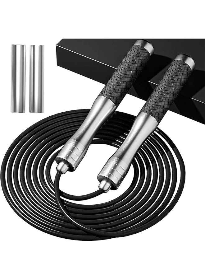 Speed Jump Rope for Fitness, Skipping Rope for Exercise with Heavy Pvc Ropes and Silicone Handle Suitable for Women Men Fitness Cardio Workout Training Exercise Home Gym, Black, Weighted Style