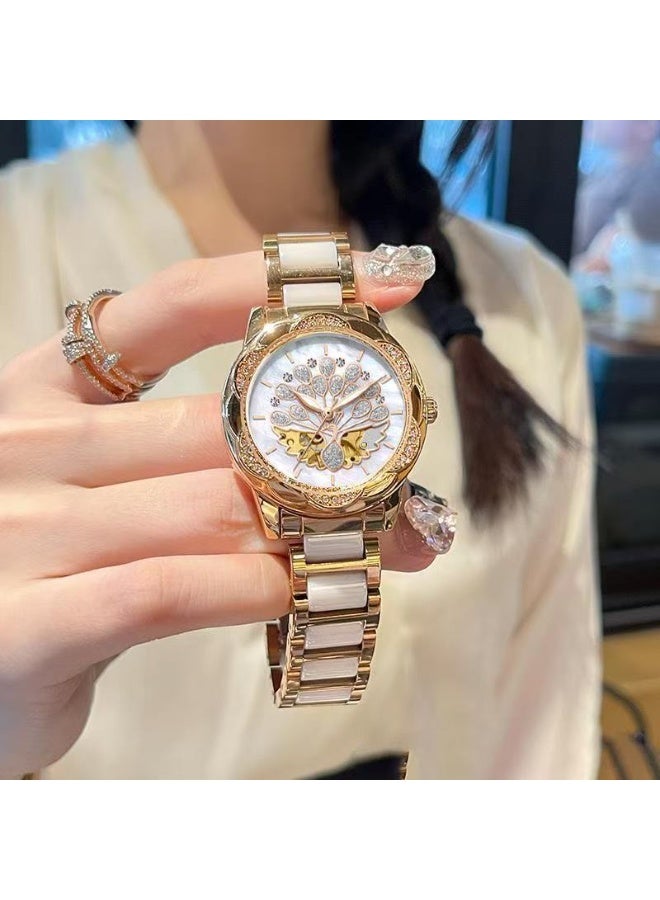Women's Diamond-Accented Automatic Mechanical Watch - Waterproof Peacock Luxury Minimalist Wristwatch - Image 2
