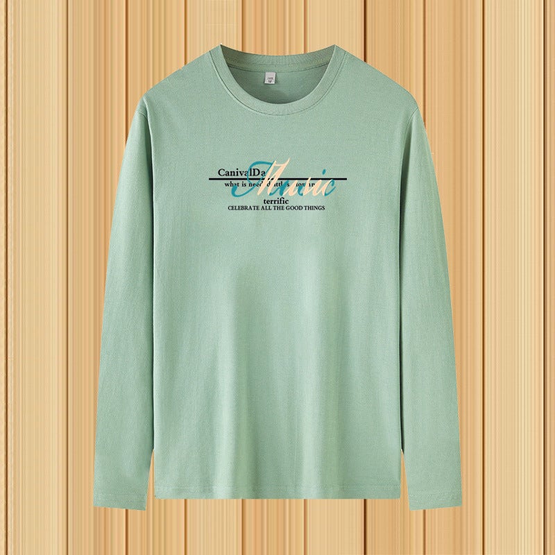 Spring and Autumn New Thin Men's Long Sleeve Soft and Comfortable Round Neck Base Shirt Printed Trendy plus size T-Shirt for Men - Image 1