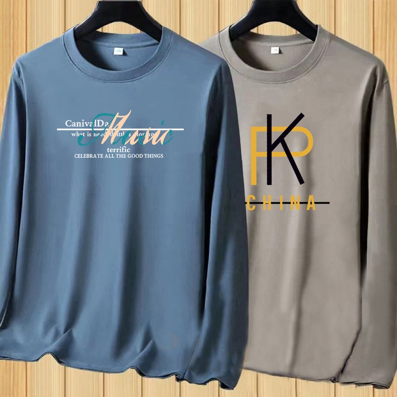 Spring and Autumn New Thin Men's Long Sleeve Soft and Comfortable Round Neck Base Shirt Printed Trendy plus size T-Shirt for Men - Image 5