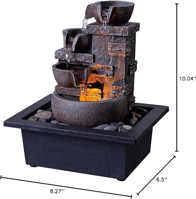 Kalona Décor Desktop Fountain - 10" 4-Tier Design with Imitation Stone, Indoor Waterfall Tabletop River Rocks & Resin Material for Serene Meditation & Relaxation - Ideal for Home & Office Decor - Image 3