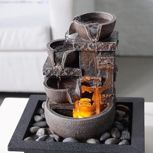 Kalona Décor Desktop Fountain - 10" 4-Tier Design with Imitation Stone, Indoor Waterfall Tabletop River Rocks & Resin Material for Serene Meditation & Relaxation - Ideal for Home & Office Decor - Image 4