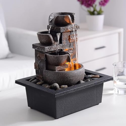 Kalona Décor Desktop Fountain - 10" 4-Tier Design with Imitation Stone, Indoor Waterfall Tabletop River Rocks & Resin Material for Serene Meditation & Relaxation - Ideal for Home & Office Decor - Image 2