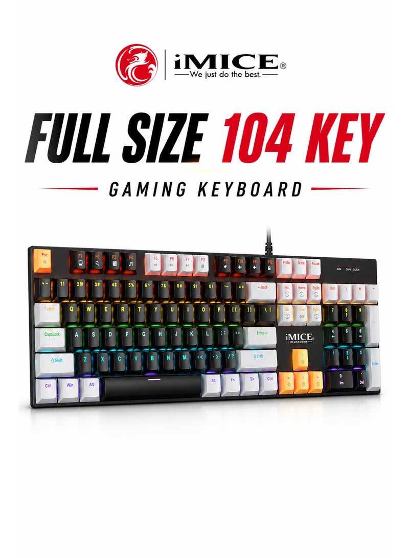 iMICE GK600 Mechanical Gaming Keyboard 104 Keys Multi Color RGB Wired USB Full Size Keyboard for PC Laptop Gaming - Image 2
