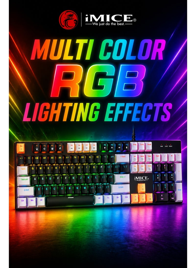 iMICE GK600 Mechanical Gaming Keyboard 104 Keys Multi Color RGB Wired USB Full Size Keyboard for PC Laptop Gaming - Image 5