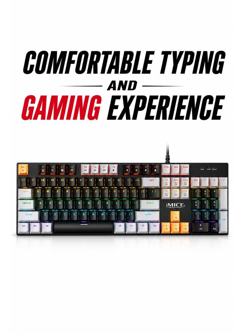 iMICE GK600 Mechanical Gaming Keyboard 104 Keys Multi Color RGB Wired USB Full Size Keyboard for PC Laptop Gaming - Image 4