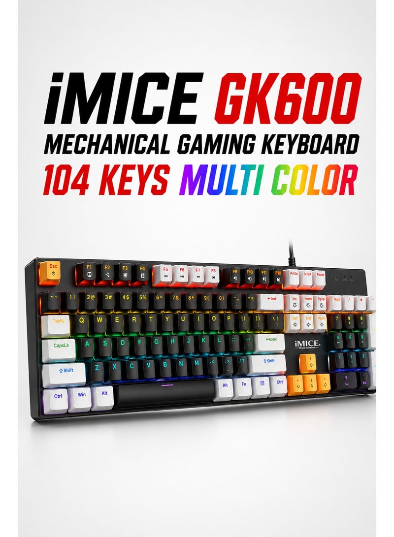 iMICE GK600 Mechanical Gaming Keyboard 104 Keys Multi Color RGB Wired USB Full Size Keyboard for PC Laptop Gaming - Image 1