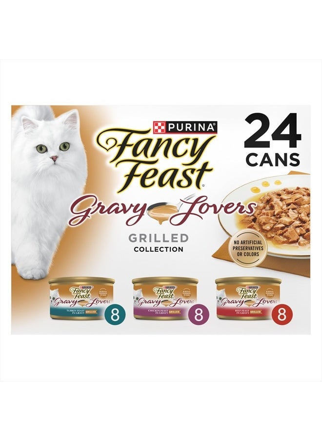 Fancy Feast - Purina Fancy Feast Gravy Lovers Poultry and Beef Grilled Gourmet Wet Cat Food Variety Pack - (Pack of 24) 3 oz. Cans - Image 1