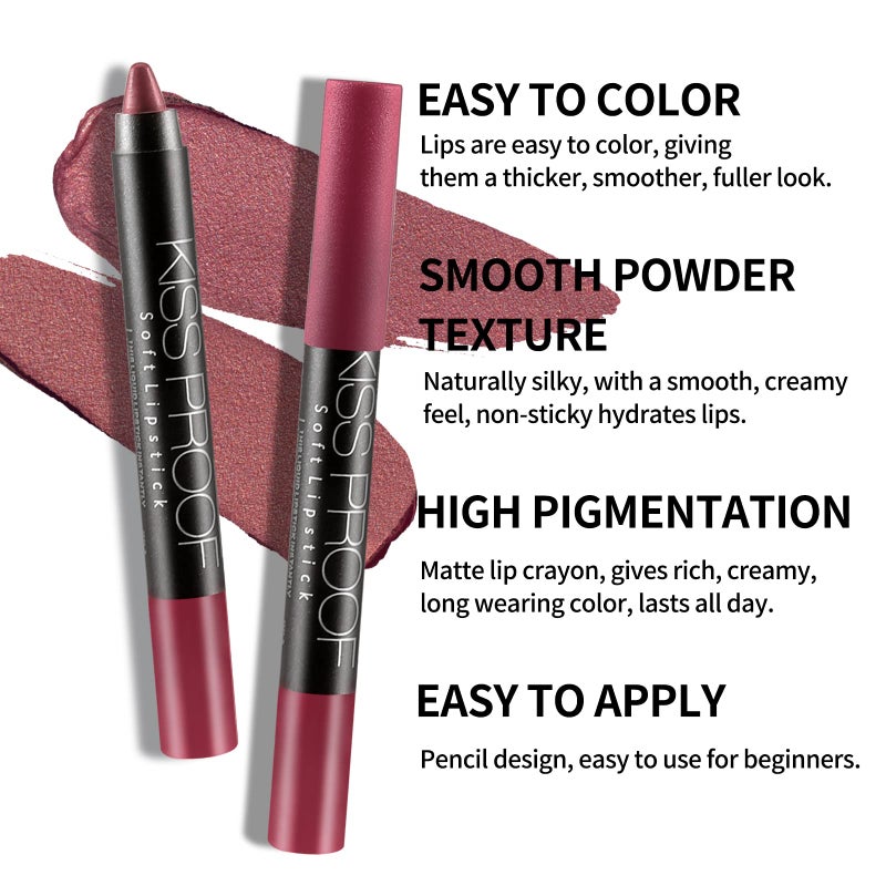 Boobeen Matte Lipstick Pencil Lip Crayon Stick Matte Velvet Lipgloss Creamy Lip Liner Full Coverage High Pigment Waterproof Non-Fade Lipstick for Women, Matte Lip Stain with Smooth Makeup - Image 4