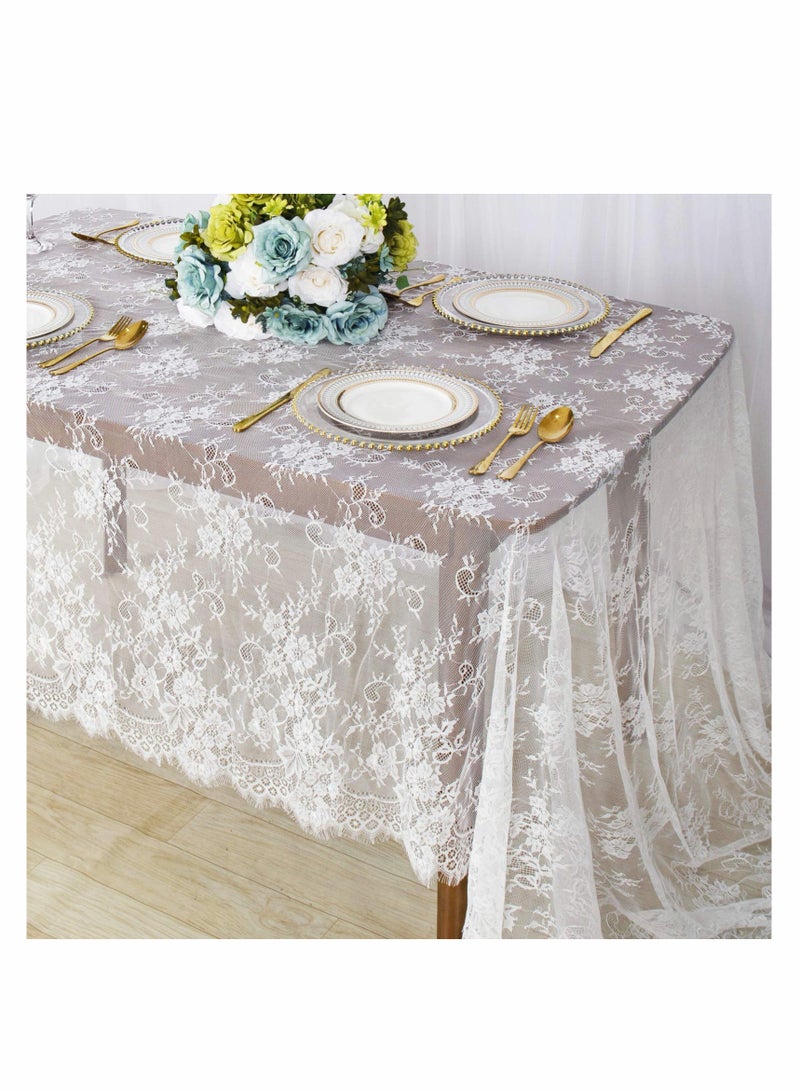 Excefore Lace Tablecloth, 60''x120'' Rectangular Washable White Overlays Rustic Table Cloth Runner Thanksgiving Tablecloth Floral Lace Table Cloths for Catering Events, Dinner Parties, Weddings Decorations - Image 4