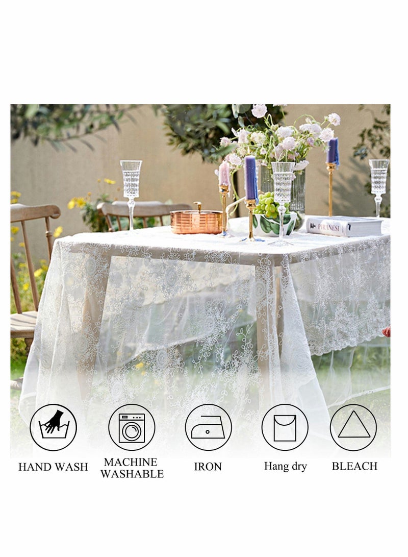 Excefore Lace Tablecloth, 60''x120'' Rectangular Washable White Overlays Rustic Table Cloth Runner Thanksgiving Tablecloth Floral Lace Table Cloths for Catering Events, Dinner Parties, Weddings Decorations - Image 3