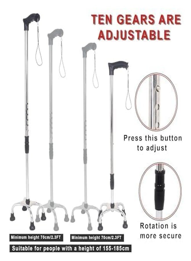 PHYSIQO Steelness Steel Height Adjustable Walking Stick for Men&Women|Hand Stick with 4 Legs for Walking Support|Ideal for Old,Fractured,Injured&Handicapped People(Silver,Black),Design 8 - Image 4