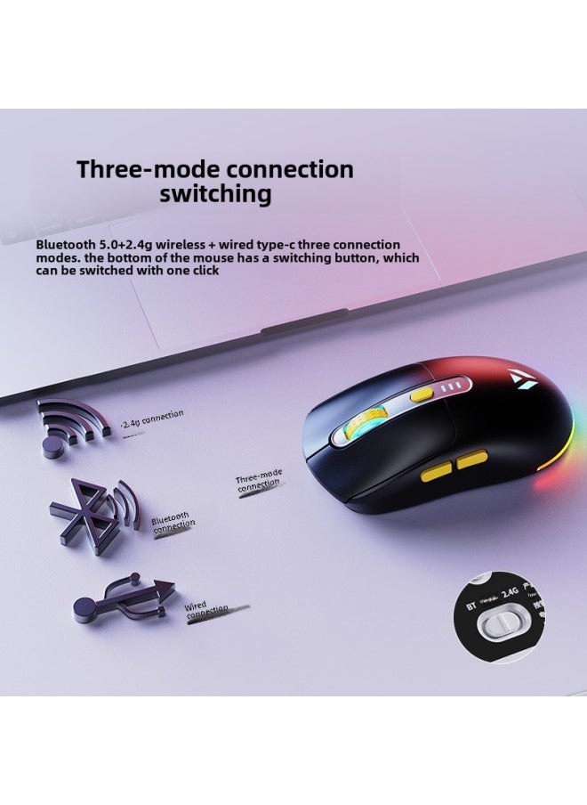 Generic - Three-mode Special Electronic Competition Game Wireless Wired Notebook Cloud Ink Desktop Computer With Static Light Sound Mouse Bluetooth-Specification:[flagship Three-mode + 1000hz High Brush + Rgb Light] Audio Version White - Image 1