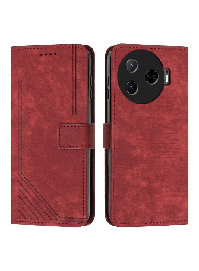 جرين تايجر جراب هاتف جلدي بنمط مخطط لهاتف Tecno Camon 30 Pro 5G مع حبل طويل (أحمر)