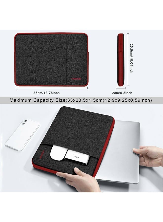 HSEOK Slim Laptop Case 13.3 14 inch Sleeve, Rainproof & Shockproof Carrying Case for Notebooks Compatible with MacBook Pro 14" and All Models 13.3" MacBook Air/Pro, Most Popular 13"-14" PC,Black-red - Image 2