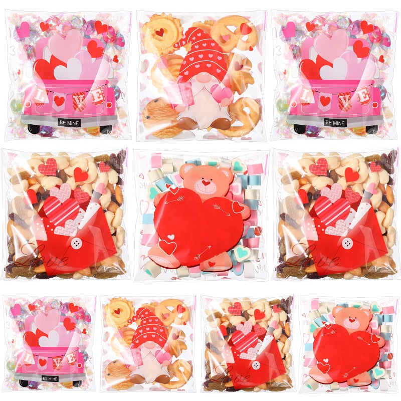 Frienda 320 Pieces Heart Treat Bags Self Adhesive Cellophane Bags Bulk Small Plastic Cookie Clear Candy Baggies For Chip Sandwich Cookie Food Gifts Packing  4 Style - Image 1