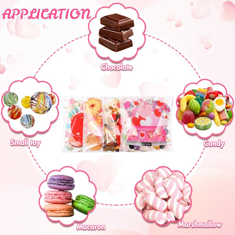 Frienda 320 Pieces Heart Treat Bags Self Adhesive Cellophane Bags Bulk Small Plastic Cookie Clear Candy Baggies For Chip Sandwich Cookie Food Gifts Packing  4 Style - Image 3