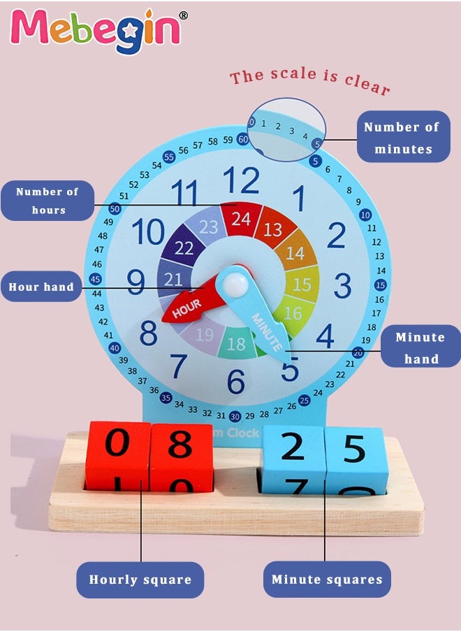 MEBEGIN Multifunctional Educational Teaching Clock Set with 20 Cards, Wooden Toddler Learning Clock, Premium Montessori Toys, Colorful Fun Development Toys, Good Tool to Develop Children's Sense of Time, Ideal Gift for Kids Aged 3+  - Image 3