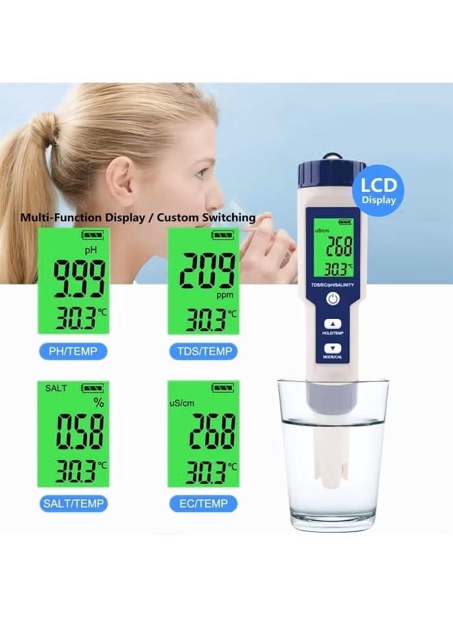 KIIUMI 5 in 1 PH Meter, Professional Multi-parameter Combo Testing Meter，PH/TDS/EC/Salinity/Temp Meter for Water, High Accuracy Water Testing Kits for Drinking Water, Pools, Fish Tank, and Hydroponics - Image 5