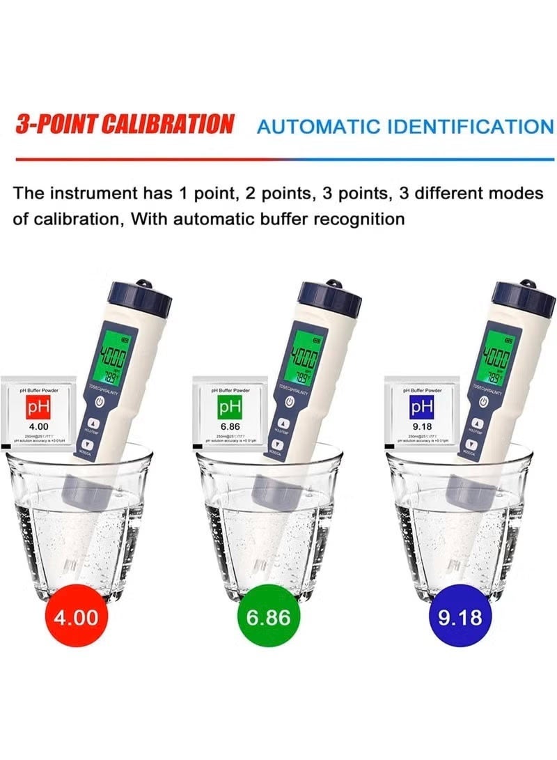 KIIUMI 5 in 1 PH Meter, Professional Multi-parameter Combo Testing Meter，PH/TDS/EC/Salinity/Temp Meter for Water, High Accuracy Water Testing Kits for Drinking Water, Pools, Fish Tank, and Hydroponics - Image 3